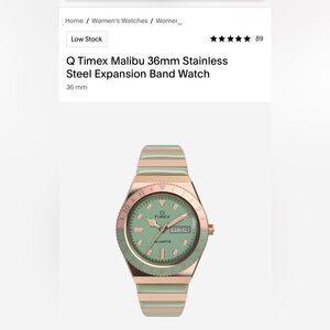 Timex Q Malibu 36mm Stainless Steel Expansion Band Watch - Mint & Rose Gold